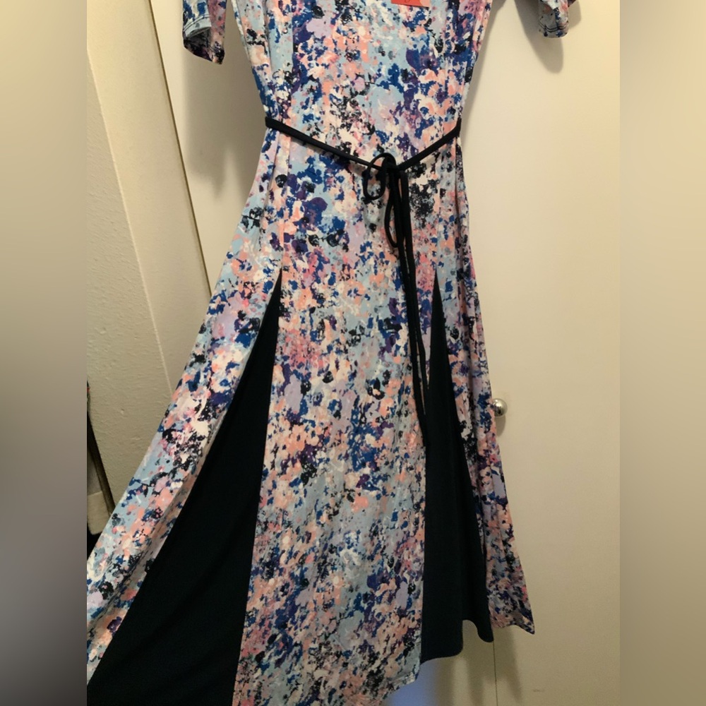 NWT Nina Leonard Abstract Blue and Pink MIDI Dress (NWT1) - Picture 3 of 6